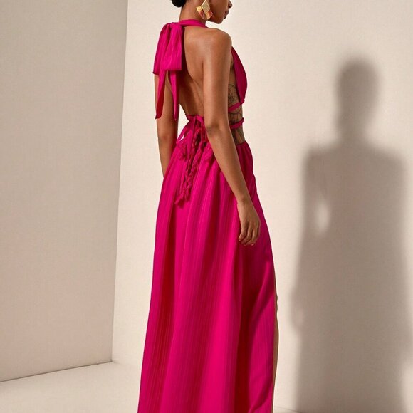 Sexy Women's Halter Neck Strapless Backless cut out Waist Maxi dress - Picture 2 of 7